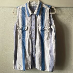 Vintage Partners sleeveless color block style button down shirt blouse